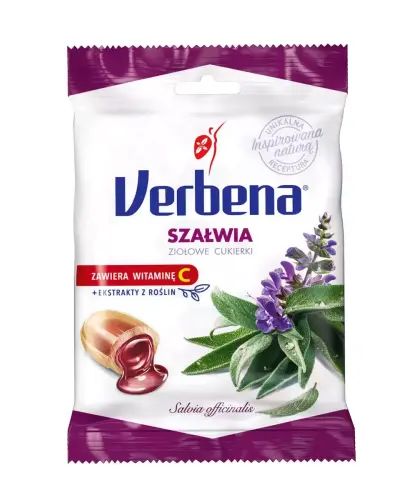 Verbena Szałwia ziołowe cukierki z wit. C, 60 g - Naturalny smak z witaminą C i ekstraktem z szałwii