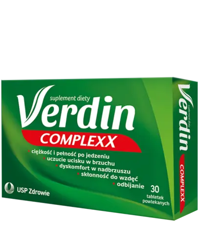 Verdin Complexx,  30 tabletek powlekanych. - Suplement diety z kurkumą, karczochem i rozmarynem, które wspierają pracę wątroby i dróg żółciowych.