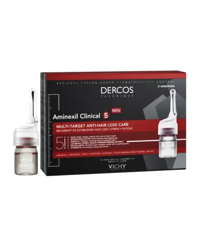 Vichy Dercos Aminexil Clinical 5 Kuracja dla mężczyzn, 6 ml x 21 ampułek -  Na nawracające lub stałe wypadanie włosów