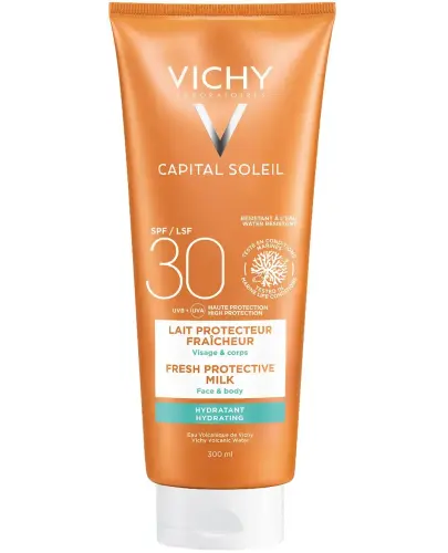 Vichy Capital Soleil Ochronne mleczko do twarzy i ciała SPF30, 300 ml - Chroni skórę przed uszkodzeniami słonecznym i przedwczesnym fotostarzeniem