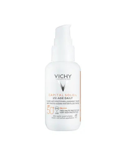 Vichy Capital Soleil UV-Age Daily SPF 50+ Lekki fluid koloryzujący, 40 ml - Koryguje oznaki fotostarzenia, w tym przebarwienia i brak jędrności