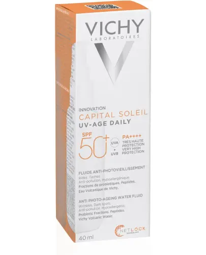 Vichy Capital Soleil UV-Age Daily SPF 50+, do twarzy 40 ml - Lekki fluid przeciw oznakom fotostarzenia skóry