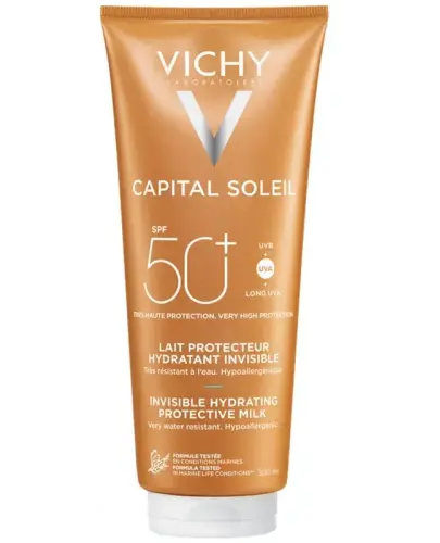 Vichy Capital Soleil SPF 50+,  ochronne mleczko do twarzy i ciała, 300 ml - O bardzo wysokiej ochronie przed promieniowaniem ultrafioletowym