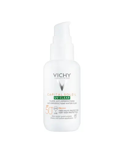 Vichy Capital Soleil UV-Clear fluid do twarzy z SPF 50+, 40 ml - Do codziennej pielęgnacji skóry z niedoskonałościami, cerą tłustą i mieszaną