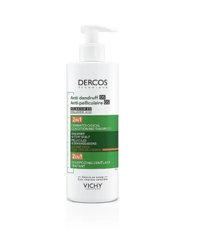 Vichy Dercos DS, szampon przeciwłupieżowy z odżywką 2 w 1, 390 ml - Pelęgnuje włosy i usuwa łupież 