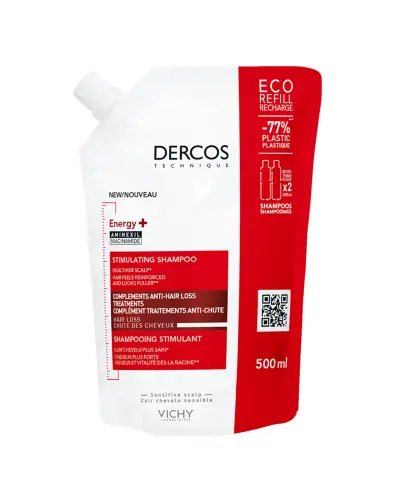 Vichy Dercos Energy+, szampon wzmacniający Eco Refill, 500 ml - Wsparcie kuracji do włosów wypadających, opakowanie uzupełniające