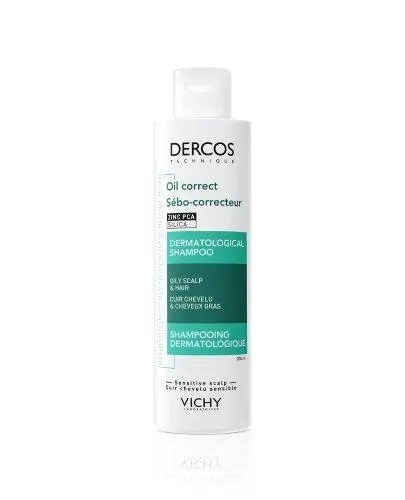 Vichy Dercos Oil Correct, szampon normalizujący sebum, 200 ml - Zapewnia długotrwałe uczucie czystości i sprężyste włosy