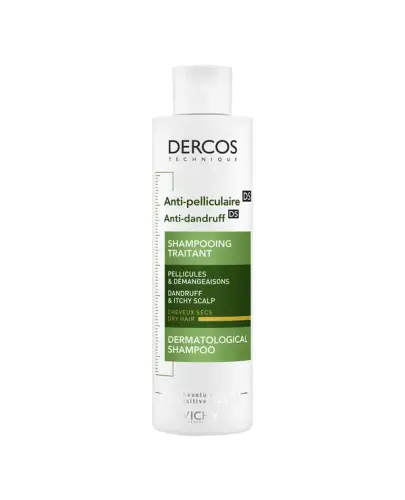 Vichy Dercos DS Szampon przeciwłupieżowy do włosów suchych, 200 ml - Łagodzi podrażnienia skóry i eliminuje łupież, jednocześnie nawilża i odżywia włosy