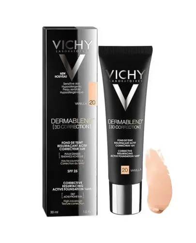 Vichy Dermablend Korekta 3D Podkład wyrównujący powierzchnię skóry nr 20 Vanilla, 30 ml  - Ujednolica i wyrównuje koloryt skóry