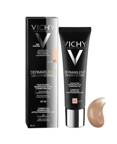 Vichy Dermablend Korekta 3D Podkład wyrównujący powierzchnię skóry nr 25 Nude, 30 ml  - Wyrównuje koloryt i redukuje niedoskonałości