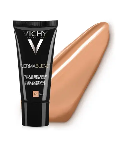 Vichy Dermablend Fluid  korygujący 45 Gold, 30 ml - Precyzyjnie zmatowienie i nawilżenie każdego rodzaju skóry.  Makijaż bez efektu maski. 