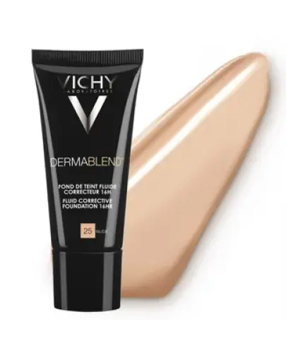 Vichy Dermablend Fluid korygujący o przedłużonej trwałości 25 Nude, 30 ml - Pozostawia delikatnie pudrowe wykończenie