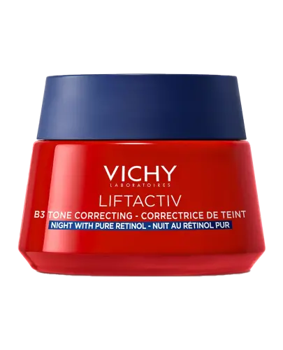 Vichy Liftactiv B3 krem przeciw przebarwieniom z retinolem na noc, 50 ml - Formuła wzbogacona witaminą B3, pomaga w redukcji przebarwień