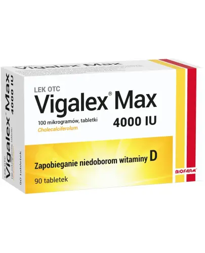 Vigalex Max 4000 IU, 90 tabletek - Cholecalciferolum, pulvis, 4000 IU, tabletki.