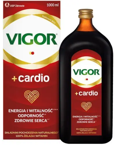 Vigor+ Cardio tonik bezalkoholowy, 1000 ml - Z witaminami, głogiem i żelazem