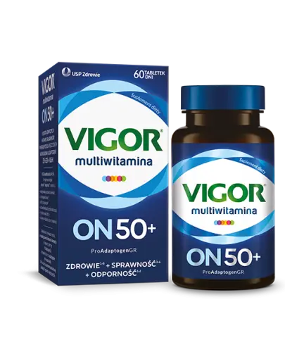 Vigor On 50+, 60 tabletek - Kompozycja witamin i minerałów dla mężczyzn po 50. roku życia wzbogacona ekstraktami z żeń-szenia i reishi