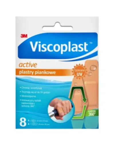 Viscoplast Active, plastry piankowe, 8 sztuk - Wodoodporne i przepuszczające powietrze, dopasowują się do ruchów i kształtu ciała