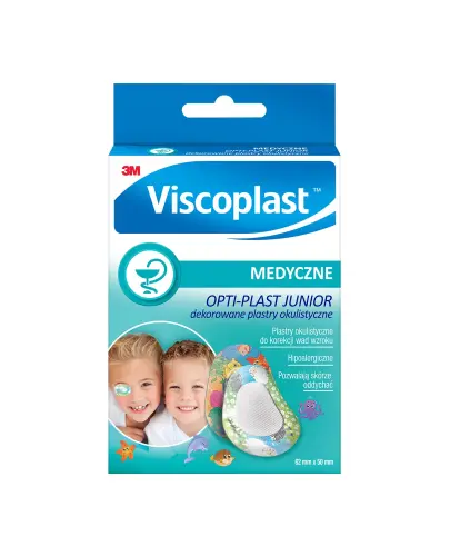 Viscoplast Opti-plast Junior, dekorowane, 62 mm x 50 mm, 10 sztuk - Delikatne dla skóry plastry okulistyczne do stosowania pod okularami korekcyjnymi