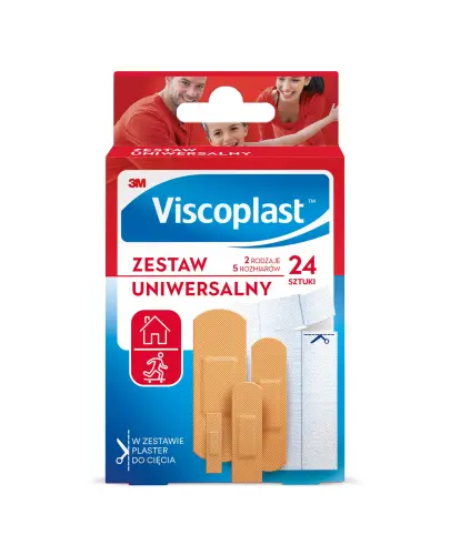 Viscoplast Zestaw Uniwersalny, plastry z opatrunkiem, 24 sztuki - Przepuszczające powietrze z chłonnym opatrunkiem nieprzywierającym do rany