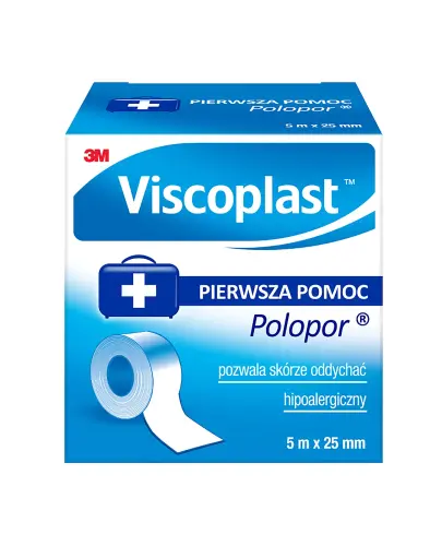 Viscoplast Polopor, plaster włókninowy, 5 m x 25 mm, 1 sztuka - Odpowiedni dla wrażliwej skóry, łatwo się rozdziera do odpowiedniego rozmiaru