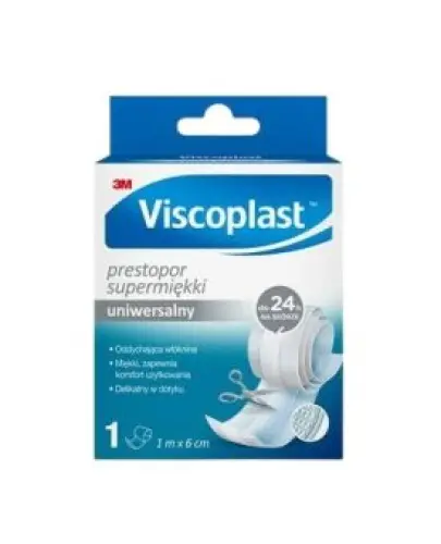 Viscoplast Prestopor  Uniwersalny, supermiękki,  1 m x 6 cm - Delikatny, dopasowujący się do ruchów ciała plaster z możliwością przycięcia