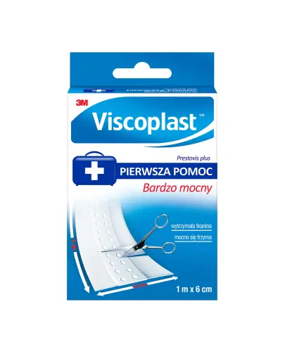 Viscoplast  Prestovis Plus Pierwsza Pomoc, bardzo mocny, 1 m x 6 cm - Przepuszczający powietrze, trwały plaster z możliwością przycięcia do pożądanego rozmiaru