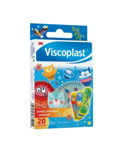 Viscoplast Zwierzaki, plastry dla dzieci, 20 sztuk - Delikatne dla skóry, wysoce przepuszczające powietrze