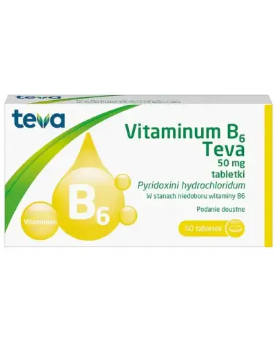 Vitaminum B6 Teva 50 mg, 50 tabletek - Pyridoxini hydrochloridum (Vitaminum B6) 50 mg, tabletki.