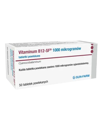 Vitaminum B12-SF, 50 tabletek powlekanych - Leczenie niedoborów witaminy B12 spowodowanych złym odżywianiem