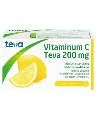 Vitaminum C Teva 200 mg, 50 tabletek powlekanych - Profilaktyka i uzupełnienie niedoboru witaminy C.