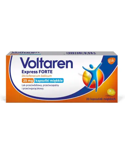 Voltaren Express Forte 25 mg, 20 kapsułek miękkich - Jedna kapsułka zawiera 25 mg diklofenaku potasowego