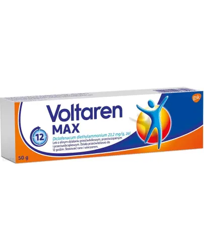 Voltaren MAX, 50 g - Żel o działaniu przeciwbólowym, przeciwzapalnym i przeciwgorączkowym