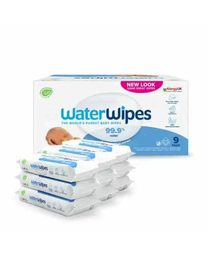 WaterWipes Bio Chusteczki nawilżane dla noworodków i niemowląt, 9 x 60 sztuk - Prosty skład wolny od aromatów, siarczanów i barwników