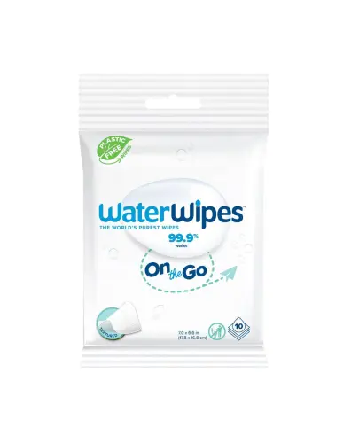 WaterWipes Bio OnTheGo Chusteczki nawilżane odświeżające, 10 sztuk - Naturalna formuła, doskonała na co dzień i w podróży