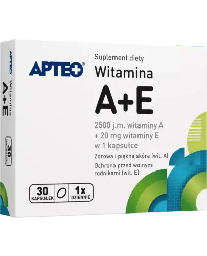 Witamina A + E Apteo, 30 kapsułek - Zawiera 2500 j witaminy A i 20 mg witaminy E