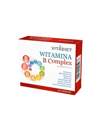 Vitadiet Witamina B Complex, 60 tabletek - Wygodne do połknięcia tabletki na uzupełnienie witamin z grupy B