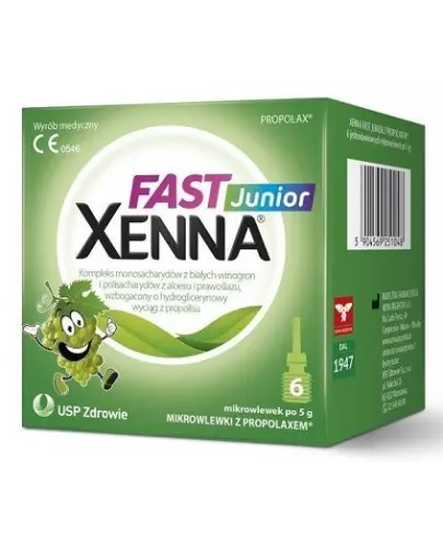 Xenna Fast Junior, 6 mikrowlewek po 5g - Na bazie naturalnych ekstraktów, pomocna w zaparciach u dzieci powyżej 1. roku życia