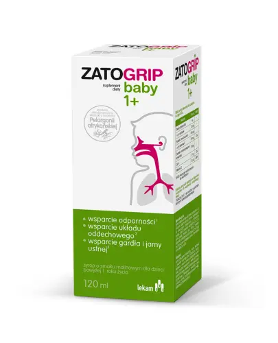 Zatogrip Baby 1+, smak malinowy, 120 ml - Z ekstraktami roślinnymi, które wspomagają funkcjonowanie układu odpornościowego