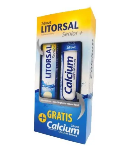 Zdrovit Litorsal Senior + 24 tab. mus.+Zdrovit Calcium 300 mg, 20 tabl mus - Zestaw suplementów diety z elektrolitami, witaminami i wapniem