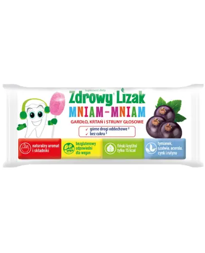 Zdrowy Lizak Mniam-Mniam o smaku czarnej porzeczki, 1 sztuka - Na gardło, krtań i struny głosowe