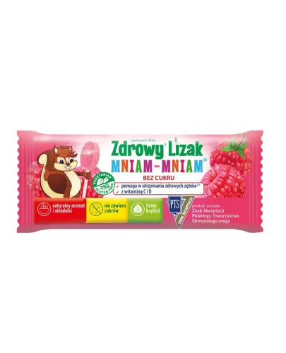 Zdrowy Lizak Mniam-Mniam o smaku malinowym, 1 sztuka - Malinowy lizak z witaminami i fińskim ksylitolem