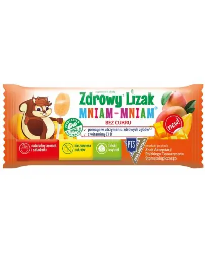 Zdrowy Lizak Mniam-Mniam o smaku mango, 1 sztuka - Lizak z witaminami i fińskim ksylitolem