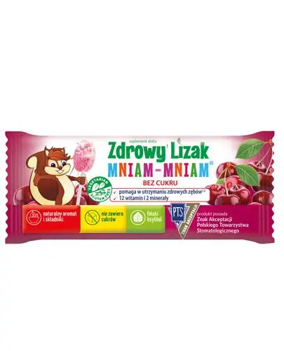 Zdrowy Lizak Mniam-Mniam musująca wiśnia, 1 sztuka - Z witaminami i fińskim ksylitolem