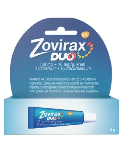 Zovirax Duo, 2 g - Krem na opryszczkę zawiera acyklowir i hydrokortyzon. Łagodzi stan zapalny związany z opryszczką