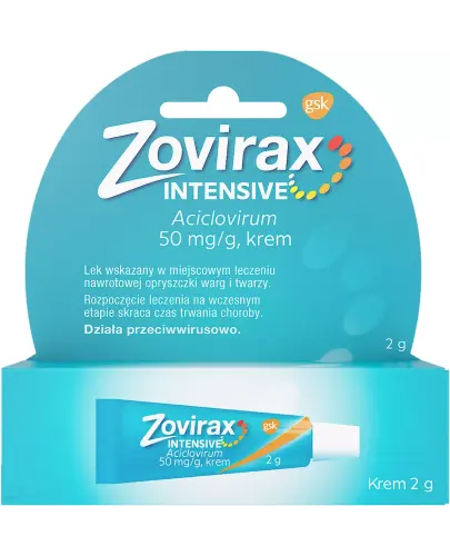 Zovirax Intensive, 2 g - Krem na opryszczkę, 1 g kremu zawiera 50 mg acyklowiru (Aciclovirum).