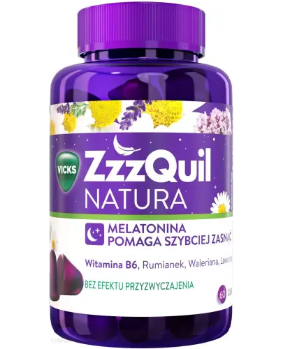 Zzzquil Natura 60 szt. - Suplement diety z ekstraktami roślinnymi, melatoniną i witaminą B6